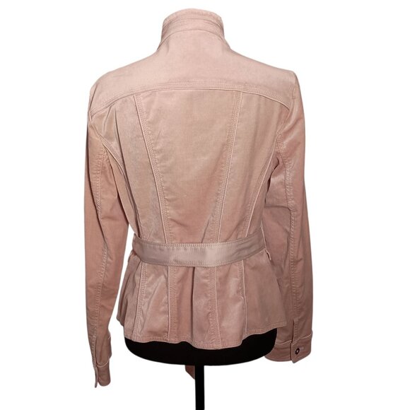 White House Black Market Womens Ruffled Beige Jacket Belted Waist & Button Cuffs - Picture 3 of 11